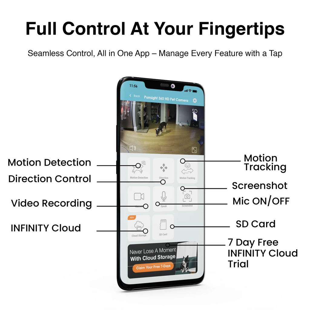 Purrsight 360° Smart Pet Camera, 1080P HD, Wireless, 2-Way Audio