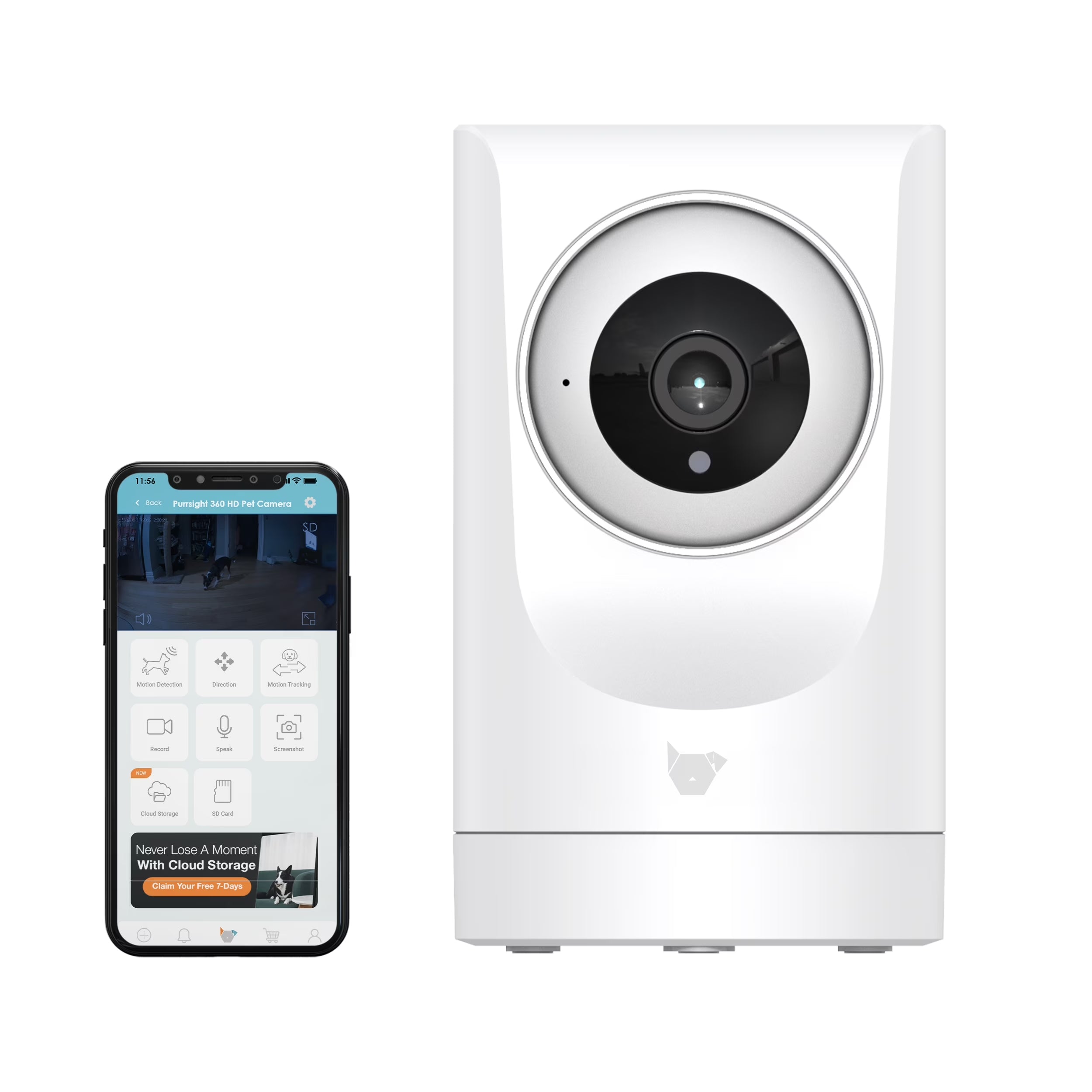 Purrsight 360° Smart Pet Camera, 1080P HD, Wireless, 2-Way Audio