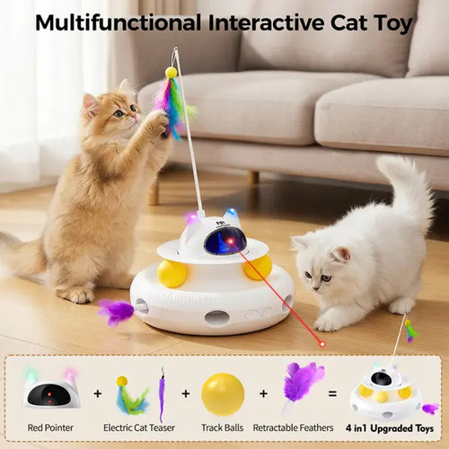 5-In-1 Interactive Cat Toy | Light Pointer & Rotating Feather Teaser | Automatic Kitten Toy for Bored Indoor Cats
