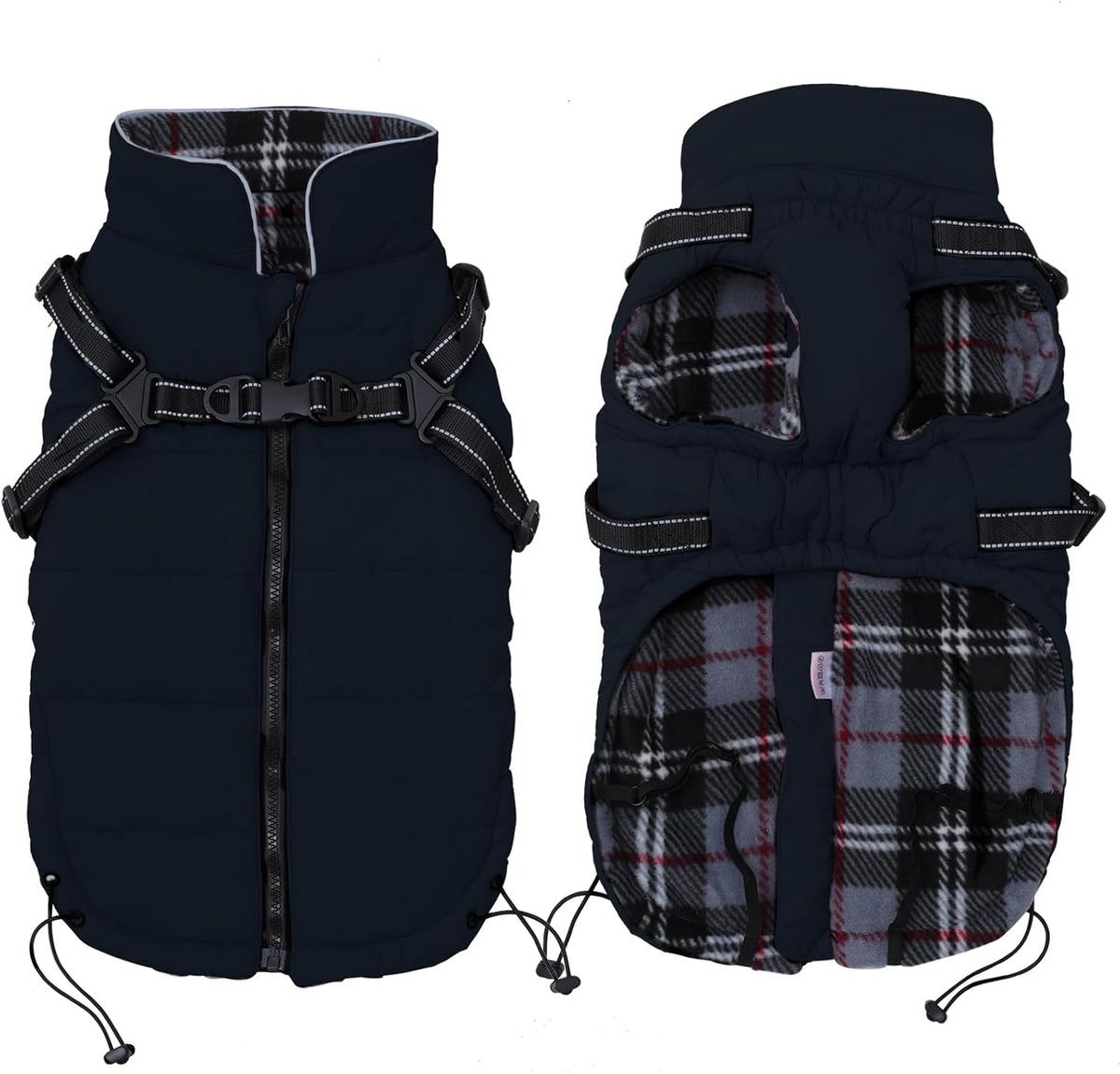 Waterproof Winter Coat for Dogs with Harness and Traction Belt - Outdoor Jacket for Medium and Small Breeds - Navy - Size S