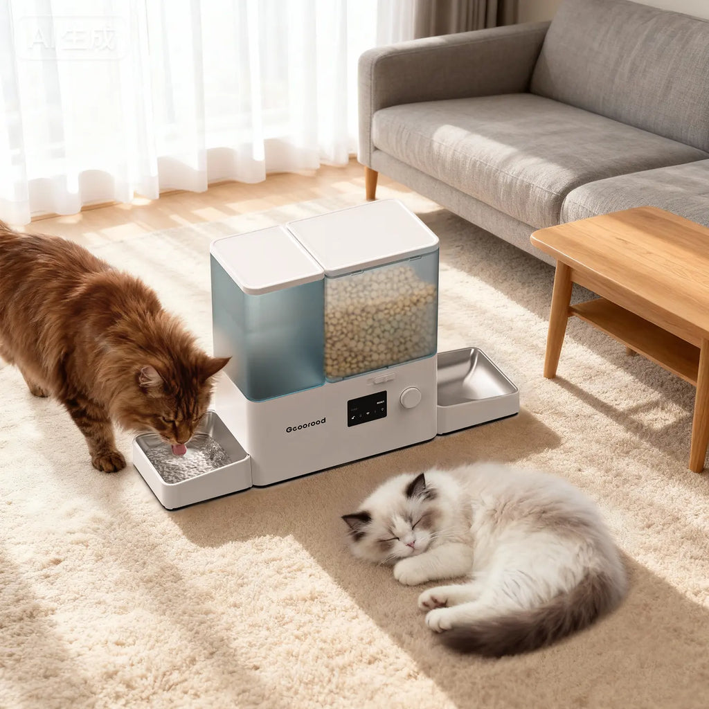 Geoorood Automatic Pet Feeder 36Cups/8.5L & Gravity Water Dispenser Stainless Steel Bowls 2-In-1 Set Large Capacity 5L Food Feeder 3.5L Water Fountain for Cats Pets Small Dogs Puppies Kittens Summervibes Petlovers