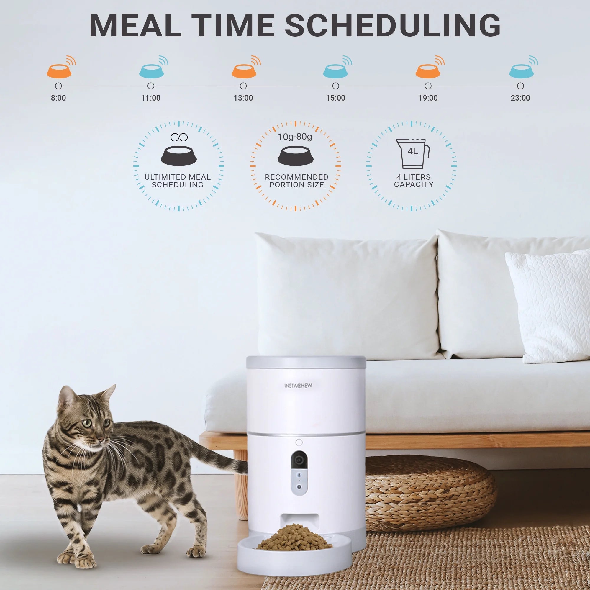 Purechew Smart Automatic Pet Feeder, Food Dispenser for Cats and Dogs, Smart Portion Control, Programmable Treat Dispenser with HD Camera, Portion Control