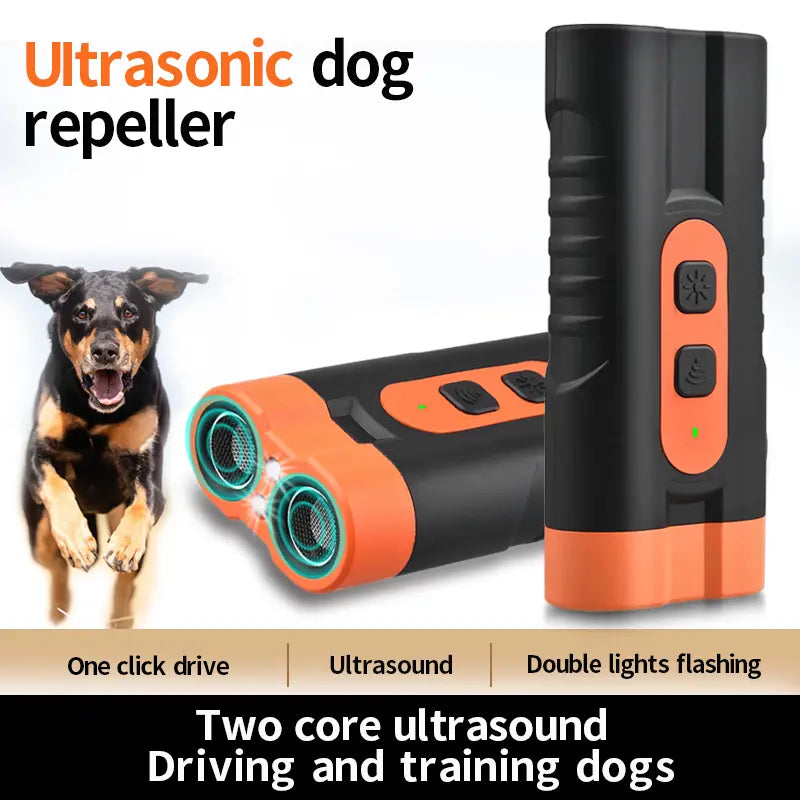 Dog Barking Deterrent Rechargeable, Anti-Barking Tool for Dogs, Ultrasonic Dual Emitter 50Ft Security Correction Tool Control Dog Barking 25Khz, Trainer Barking Silencer Indoor and Outdoor with Flashlight