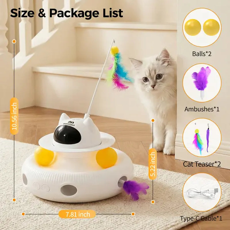 5-In-1 Interactive Cat Toy | Light Pointer & Rotating Feather Teaser | Automatic Kitten Toy for Bored Indoor Cats