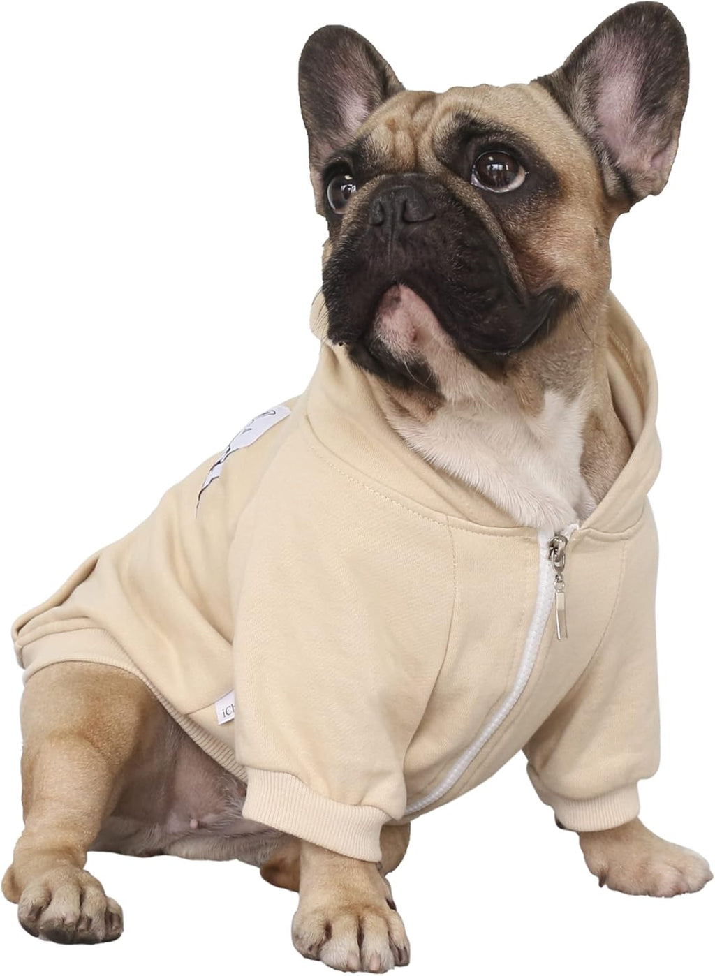 Khaki English Bulldog Zipper Pocket Hoodie - X-Large