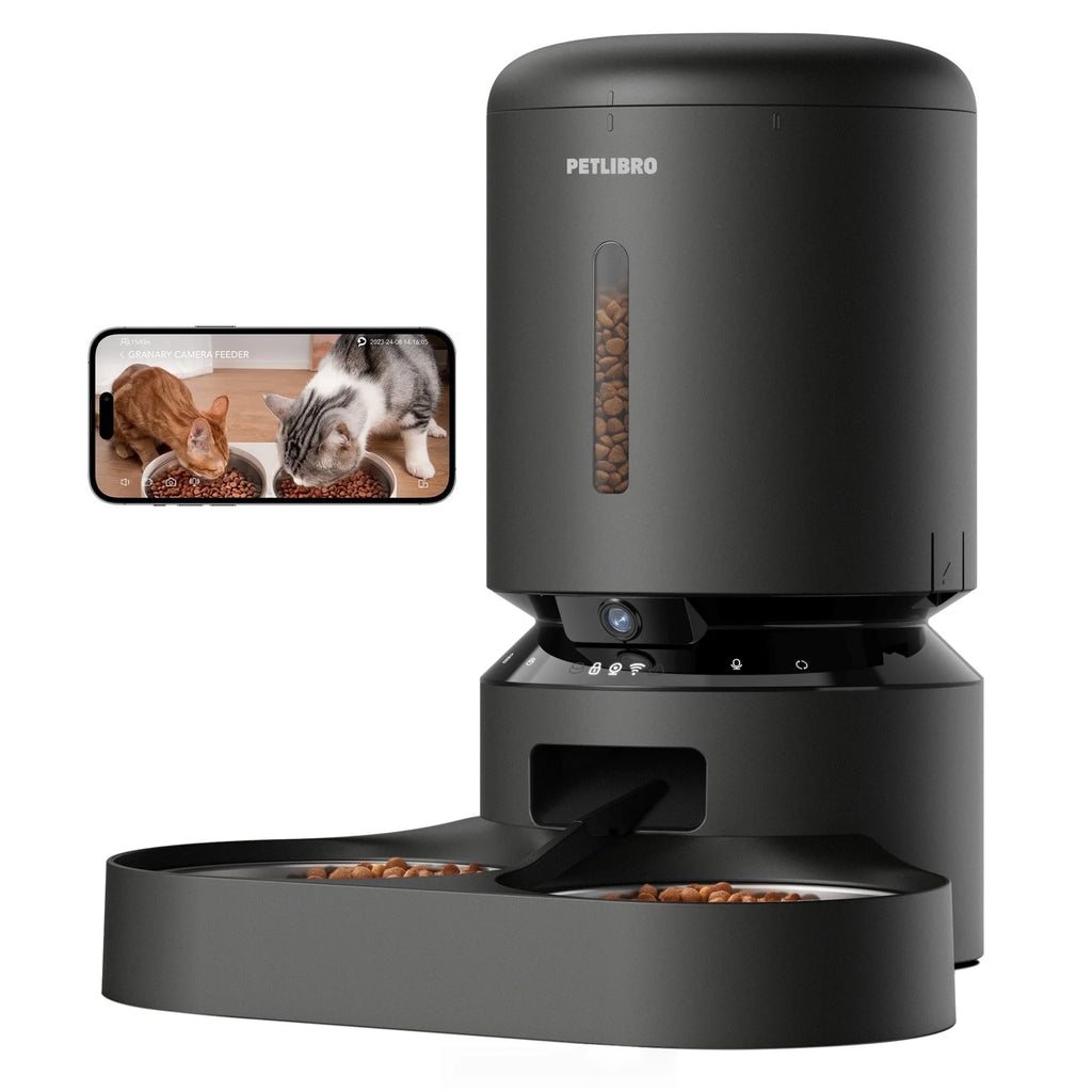 Granary Automatic Two Cat with Camera Cat & Dog Feeder, 5-L, Black