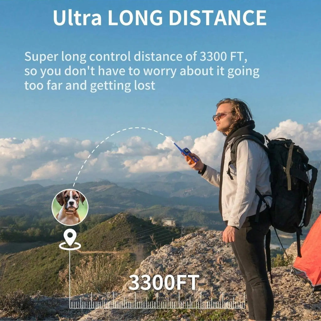 Dog Training Collar with Remote, 3300Ft Range, 3 Modes: Beep, Shock, Vibration, Rechargeable, Waterproof, Adjustable Nylon Strap, for Dogs 5-120Lbs, Training Aid, Training Gear