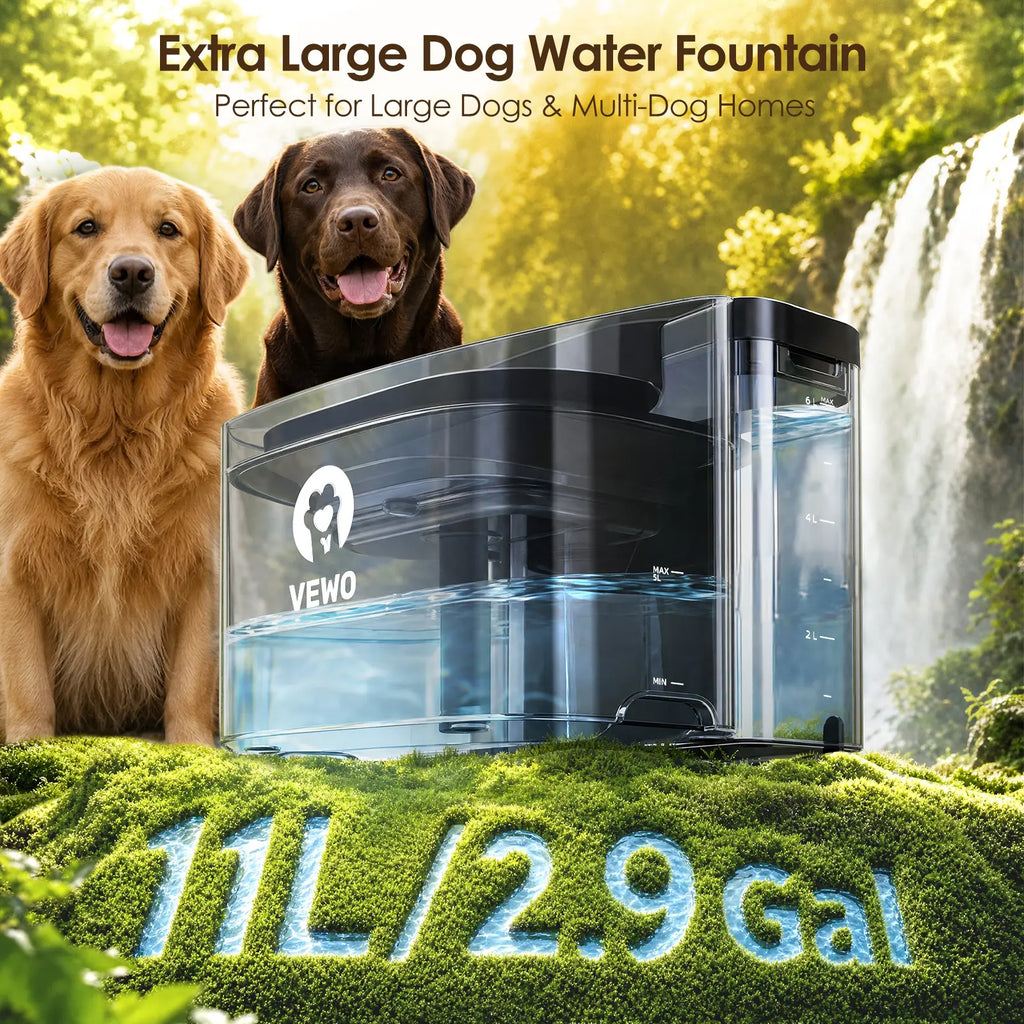 VEWO 11L Large Dog Water Fountain for Big Breeds, No Spill Dog Water Bowl Dispenser with Deep Basin, BPA Free, Ultra Quiet, 7 Days No Refill for Large Dogs/Multi-Pet Homes,Summerwins