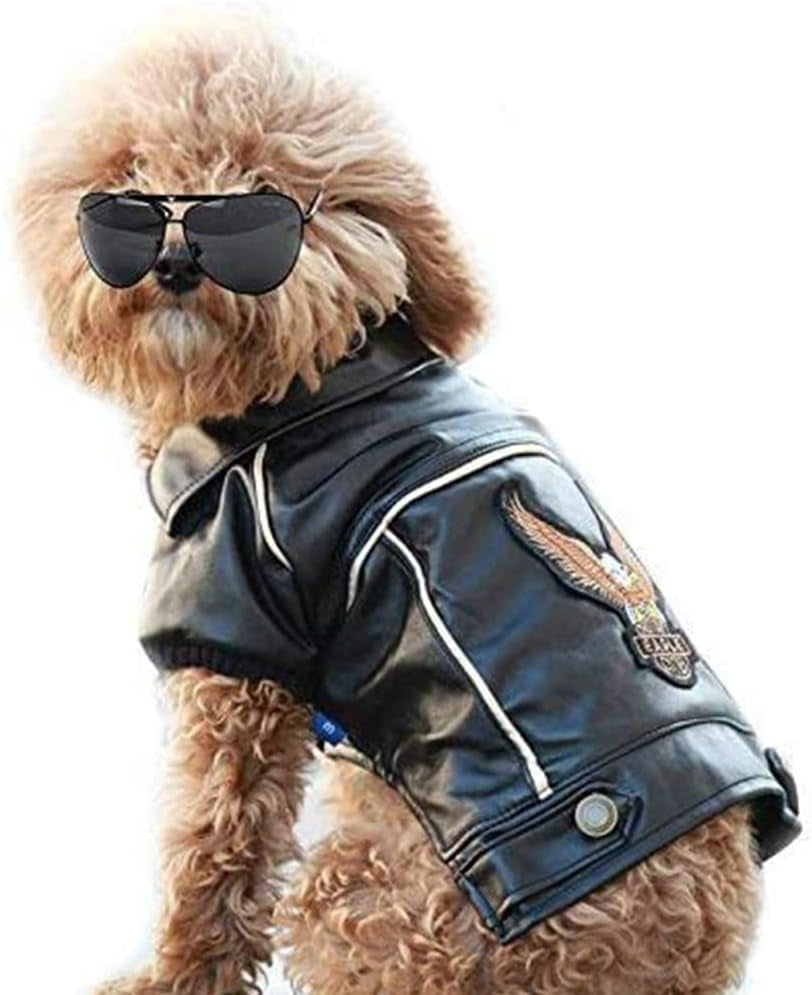 Dog Winter Coat - PU Leather Motorcycle Jacket for Pets, Waterproof (Size S)