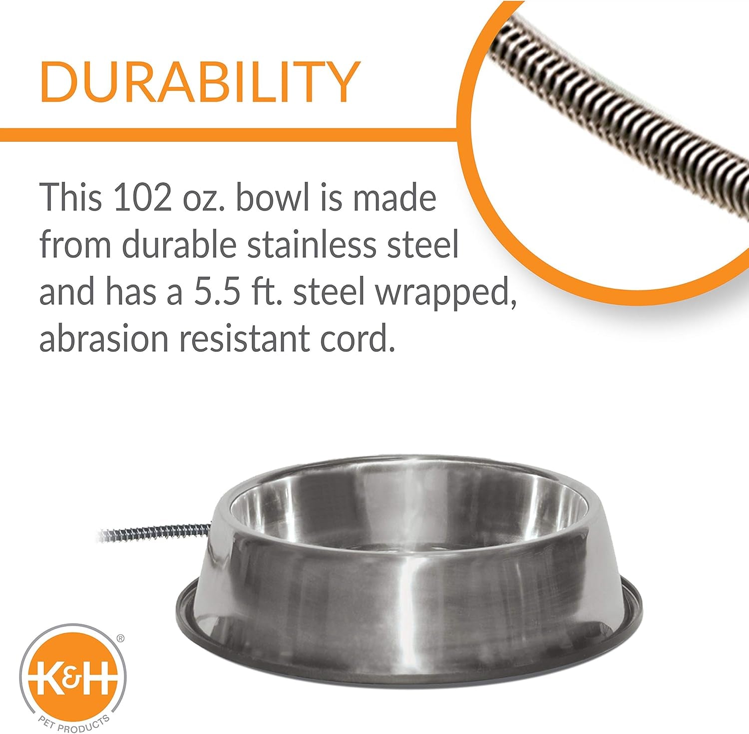 Thermal-Bowl Heated Water Bowl for Cats & Dogs Outside, Safety Listed Outdoor Heated Dog Dish for Pets, Automatic No Freeze, anti Chew Cord - 102 Ounces Stainless 25W