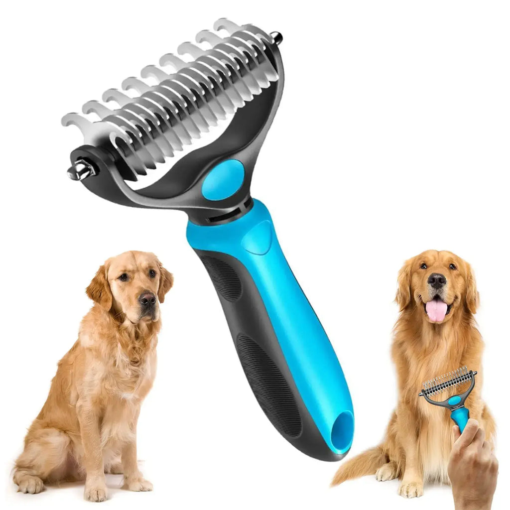 [Summervibes]Pet Deshedding Brush - 2-Sided Undercoat Rake for Dog Cat Hair Removal - De-Shedding Tool for Heavy Shedding, Double Sided Fine & Wide Teeth - Grooming Comb for Long Short Hair Golden Retriever Husky Cat