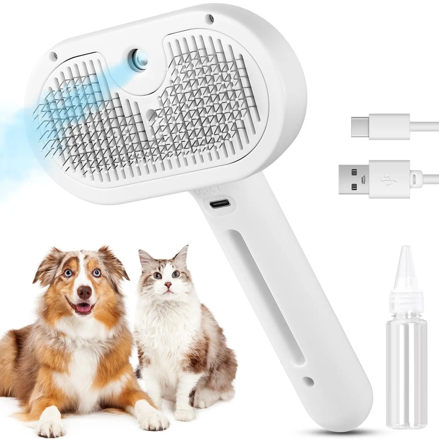 Pet Steam Brush for Dog & Cat – 3-In-1 Spray Hair Removal Comb – Steam for Shedding & Grooming – Water Brush for Long & Short Haired Pets
