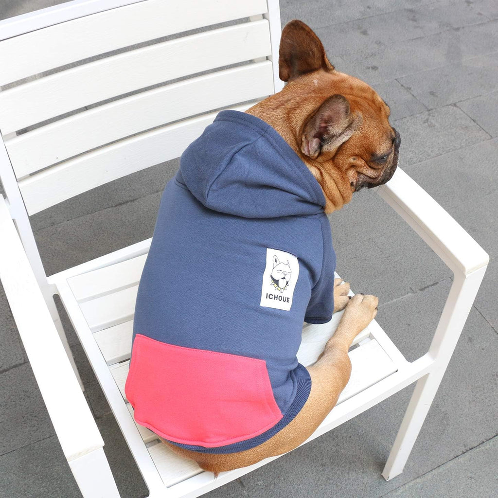 Navy Blue Zipper Pocket Hoodie for French Bulldogs and Pugs - Small Size