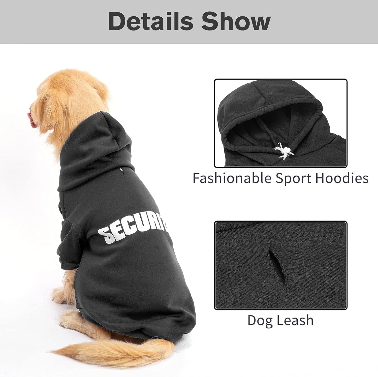 Black Security Dog Hoodie with Leash Hole - Pet Sweater Apparel