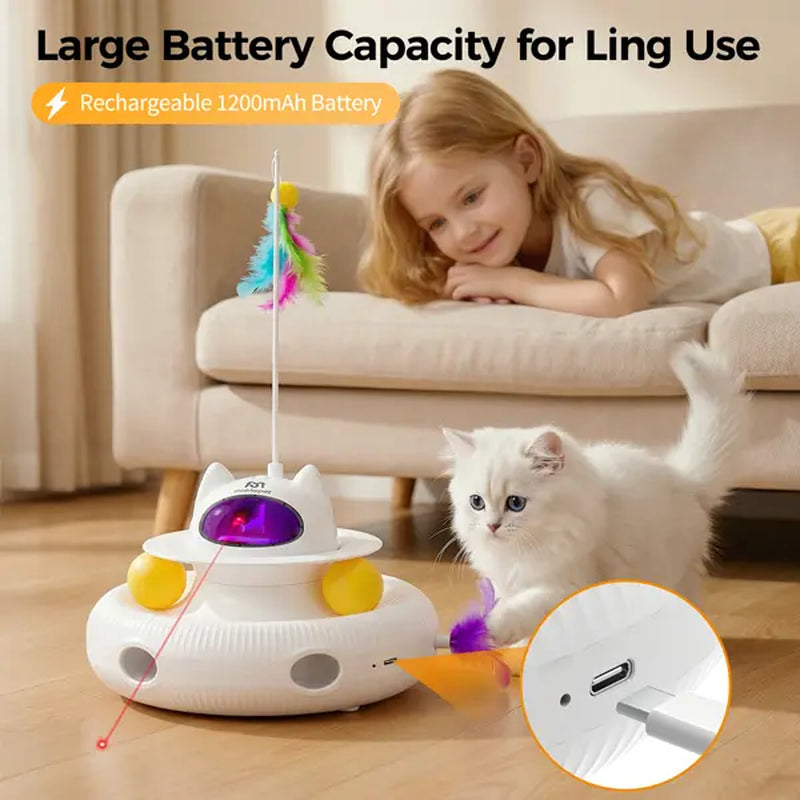 5-In-1 Interactive Cat Toy | Light Pointer & Rotating Feather Teaser | Automatic Kitten Toy for Bored Indoor Cats