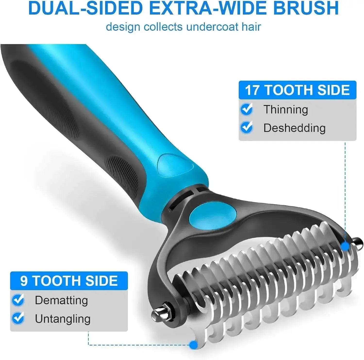 [Summervibes]Pet Deshedding Brush - 2-Sided Undercoat Rake for Dog Cat Hair Removal - De-Shedding Tool for Heavy Shedding, Double Sided Fine & Wide Teeth - Grooming Comb for Long Short Hair Golden Retriever Husky Cat