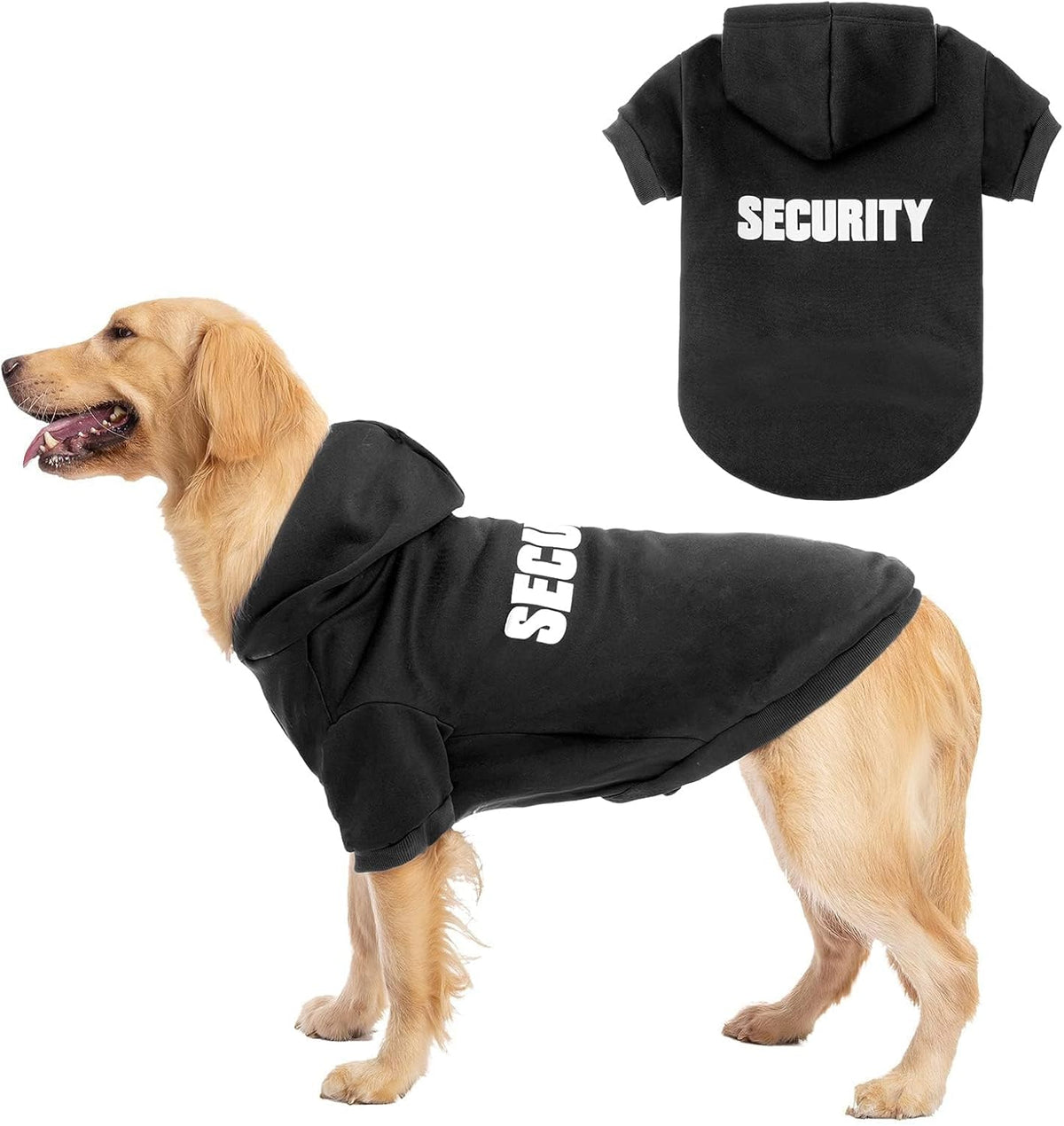Black Security Dog Hoodie with Leash Hole - Pet Sweater Apparel
