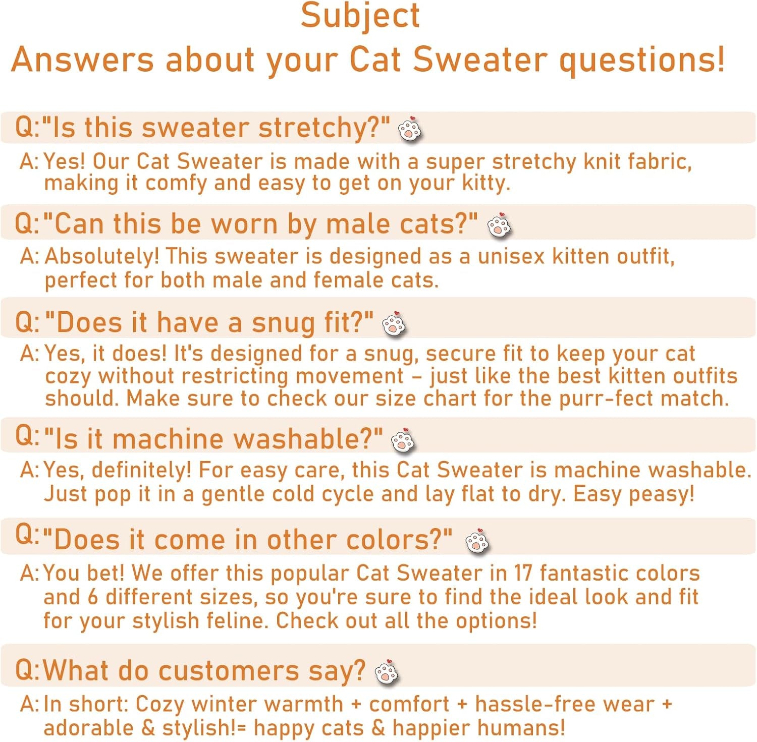 Stretchy Cat Sweater - Available in 19 Colors and 6 Sizes, Ideal Winter Outfit for Cats and Dogs