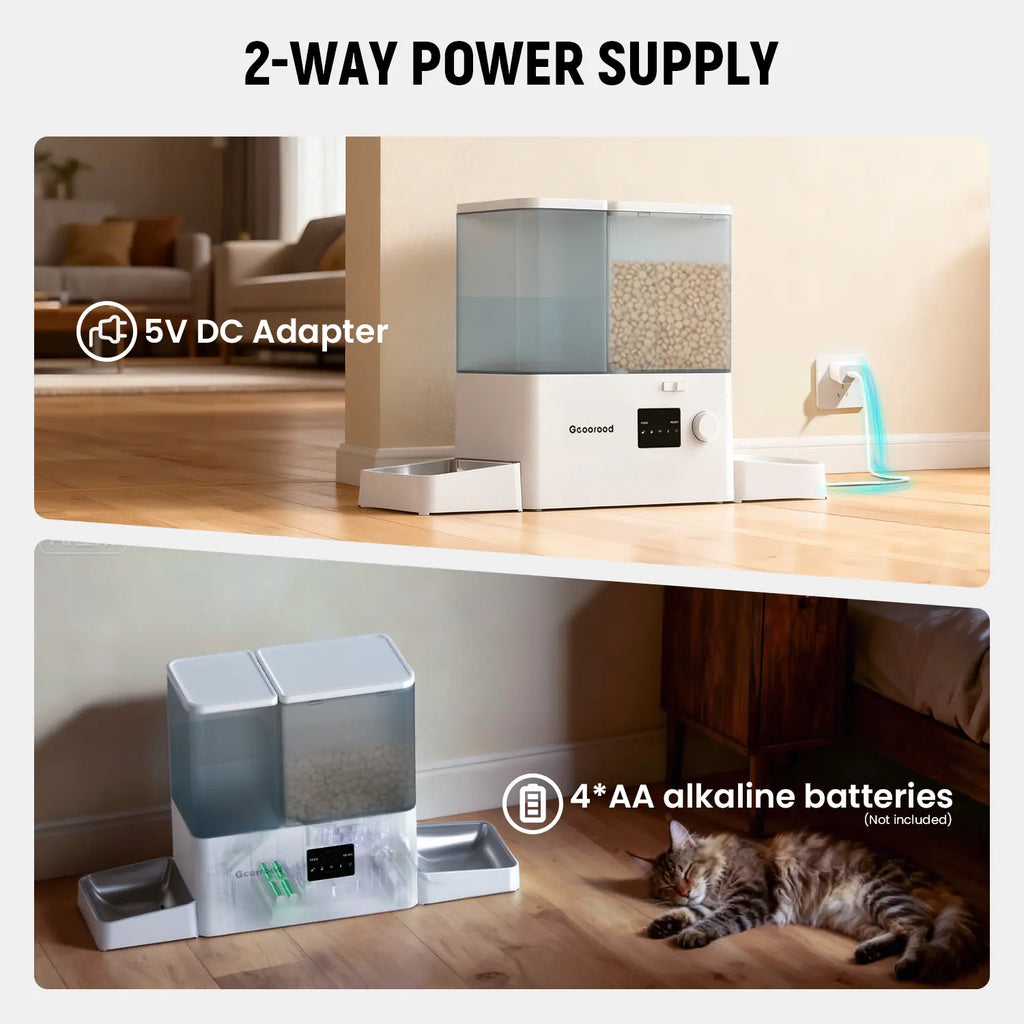 Geoorood Automatic Pet Feeder 36Cups/8.5L & Gravity Water Dispenser Stainless Steel Bowls 2-In-1 Set Large Capacity 5L Food Feeder 3.5L Water Fountain for Cats Pets Small Dogs Puppies Kittens Summervibes Petlovers