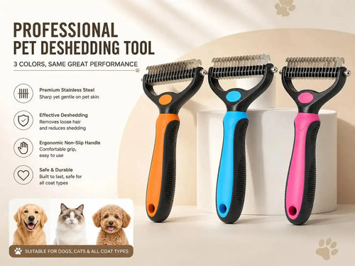 [Summervibes]Pet Deshedding Brush - 2-Sided Undercoat Rake for Dog Cat Hair Removal - De-Shedding Tool for Heavy Shedding, Double Sided Fine & Wide Teeth - Grooming Comb for Long Short Hair Golden Retriever Husky Cat