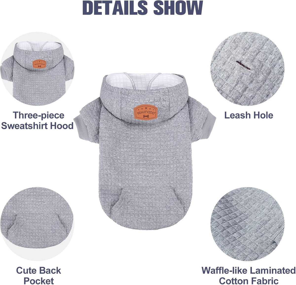 Medium Dog Hoodies Sweater with Waffle-Like Laminated Fabric