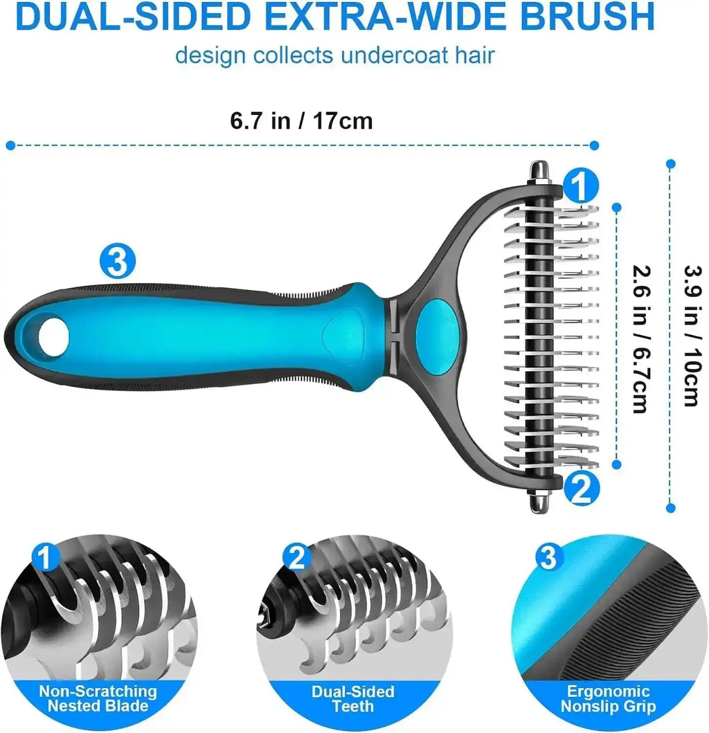 [Summervibes]Pet Deshedding Brush - 2-Sided Undercoat Rake for Dog Cat Hair Removal - De-Shedding Tool for Heavy Shedding, Double Sided Fine & Wide Teeth - Grooming Comb for Long Short Hair Golden Retriever Husky Cat