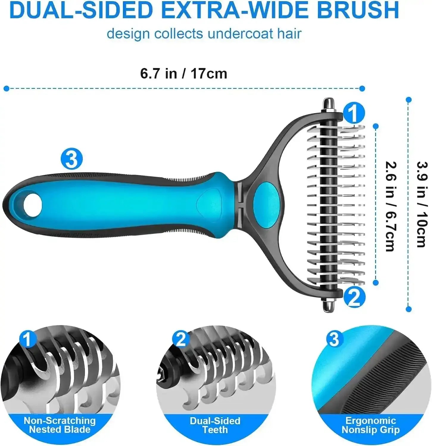 [Summervibes]Pet Deshedding Brush - 2-Sided Undercoat Rake for Dog Cat Hair Removal - De-Shedding Tool for Heavy Shedding, Double Sided Fine & Wide Teeth - Grooming Comb for Long Short Hair Golden Retriever Husky Cat