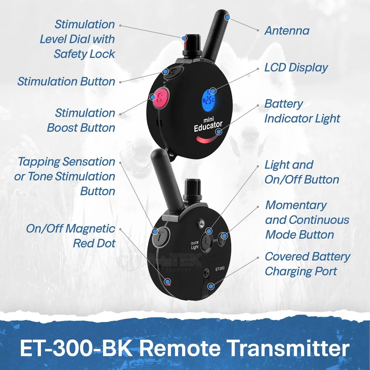 Mini Educator ET-300 Remote Dog Training Collar Black by E-Collar Technologies | 1/2 Mile Range Waterproof Biothane Collar with LED Light – 1–100 Wide Pulse Stimulation Levels – Behavior Control Tool for Dogs 8 Lbs+