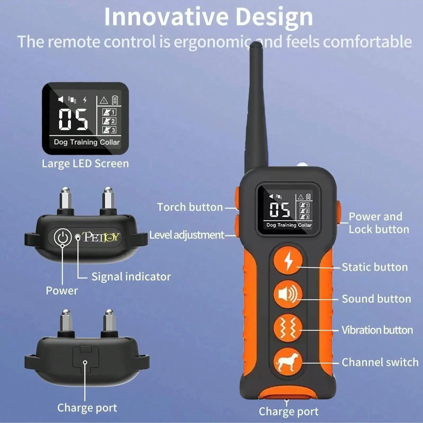 Dog Training Collar with Remote, 3300Ft Range, 3 Modes: Beep, Shock, Vibration, Rechargeable, Waterproof, Adjustable Nylon Strap, for Dogs 5-120Lbs, Training Aid, Training Gear