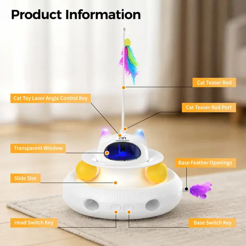 5-In-1 Interactive Cat Toy | Light Pointer & Rotating Feather Teaser | Automatic Kitten Toy for Bored Indoor Cats