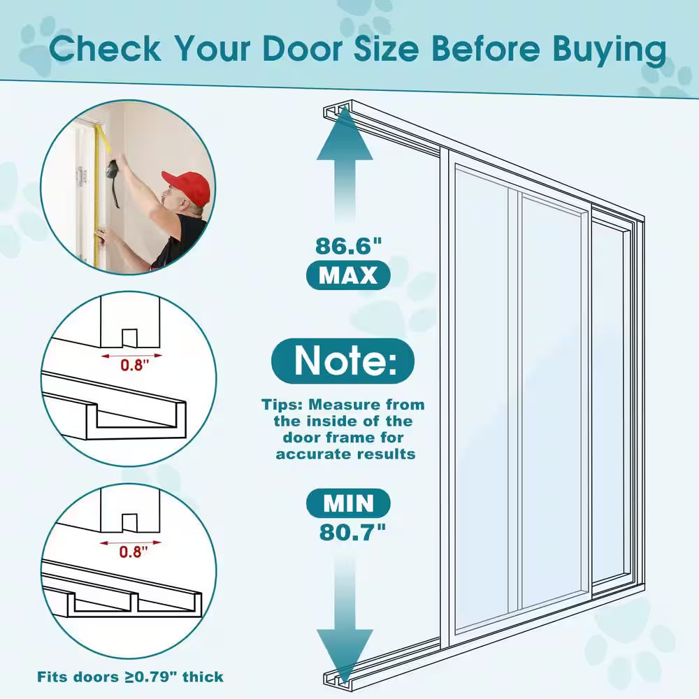 Dog Door for Sliding Glass Door Adjustable 80.5 In. 86.5 In. H Doggy Door for Sliding Door Pet Door W/ Lock, Large-Tall