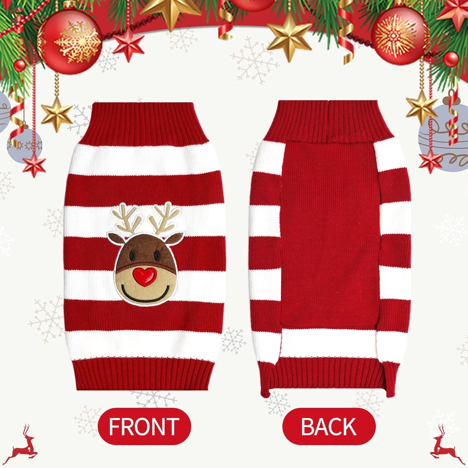 Reindeer Sweater for Dogs and Cats - Holiday Pet Apparel for Small Breeds (Red, X-Small)