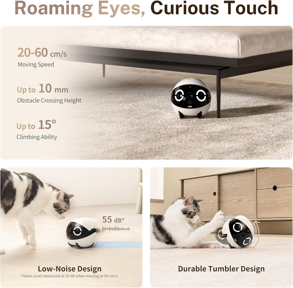 ROLA Mini Familybot 2K Pet Camera Robot: Movable Indoor Camera Battery-Powered with Phone App, One-Touch Call, 2-Way Talk, Night Vision, Motion Detection, Video Recording