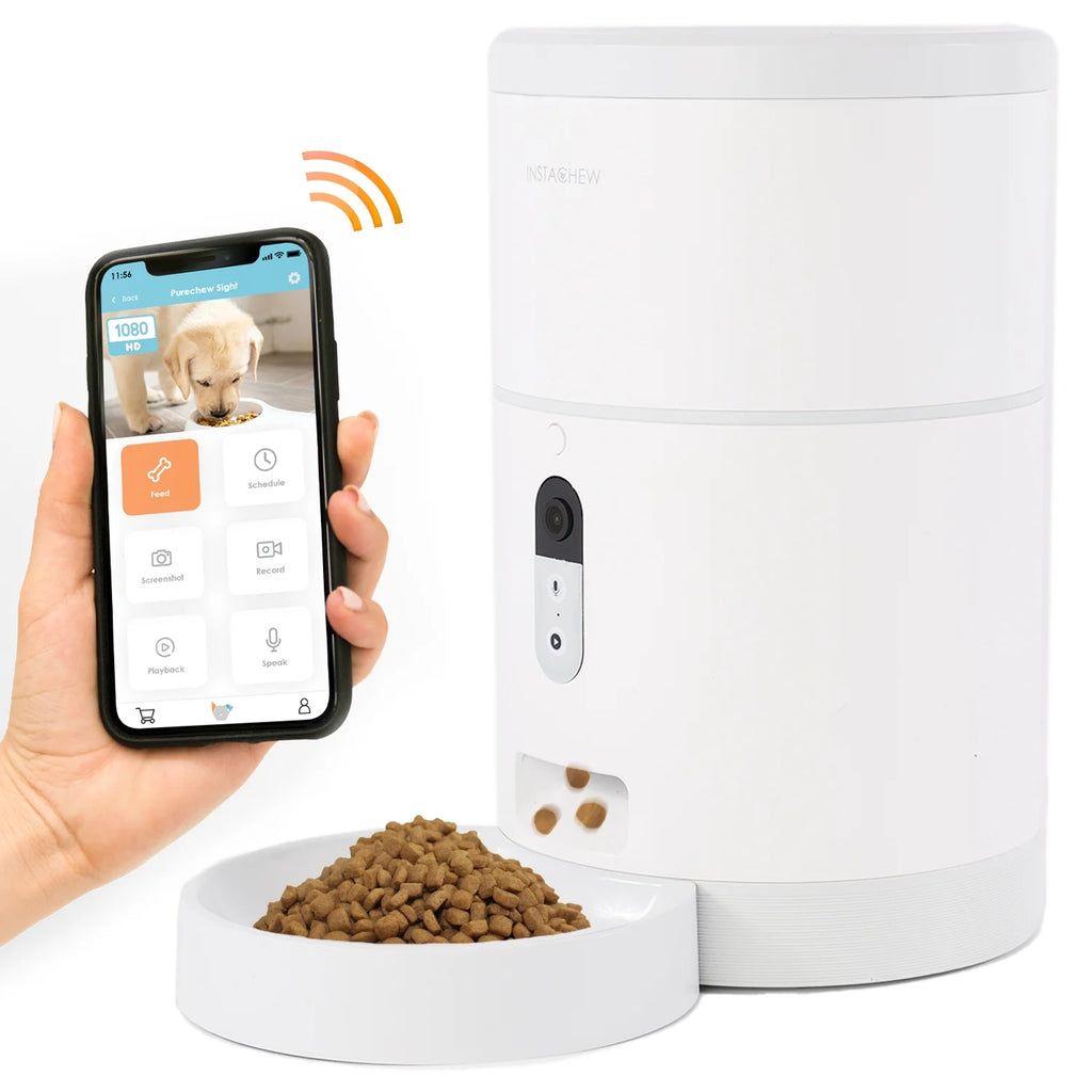 Purechew Smart Automatic Pet Feeder, Food Dispenser for Cats and Dogs, Smart Portion Control, Programmable Treat Dispenser with HD Camera, Portion Control