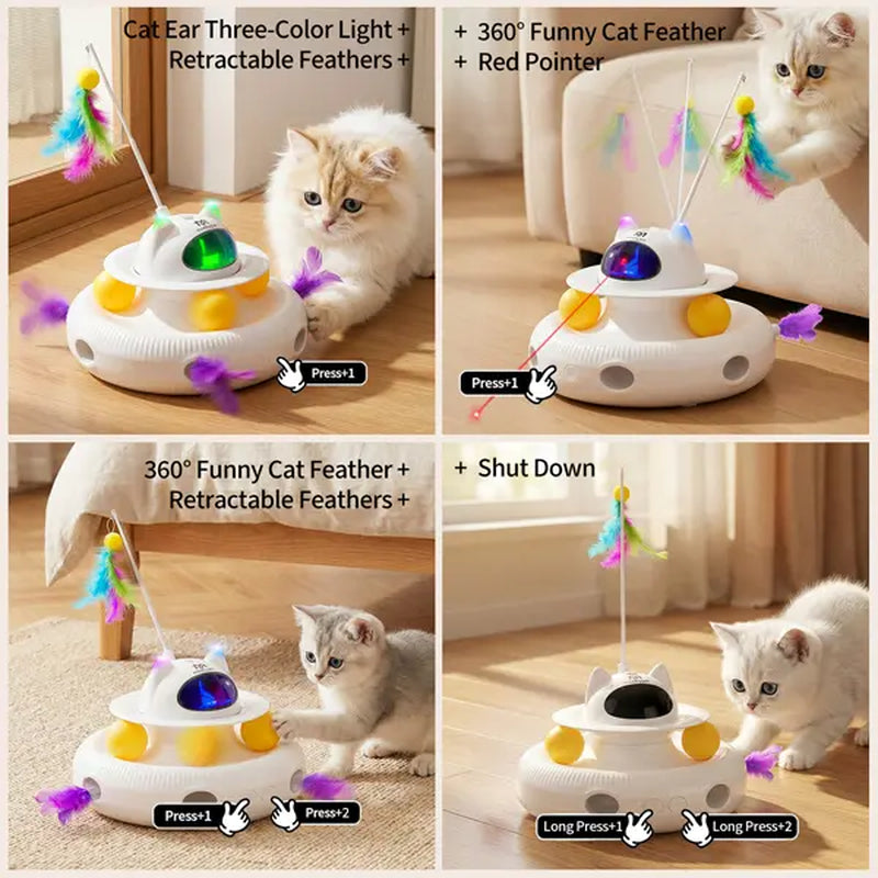 5-In-1 Interactive Cat Toy | Light Pointer & Rotating Feather Teaser | Automatic Kitten Toy for Bored Indoor Cats