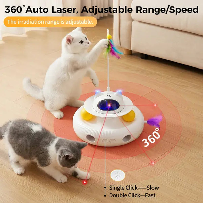 5-In-1 Interactive Cat Toy | Light Pointer & Rotating Feather Teaser | Automatic Kitten Toy for Bored Indoor Cats