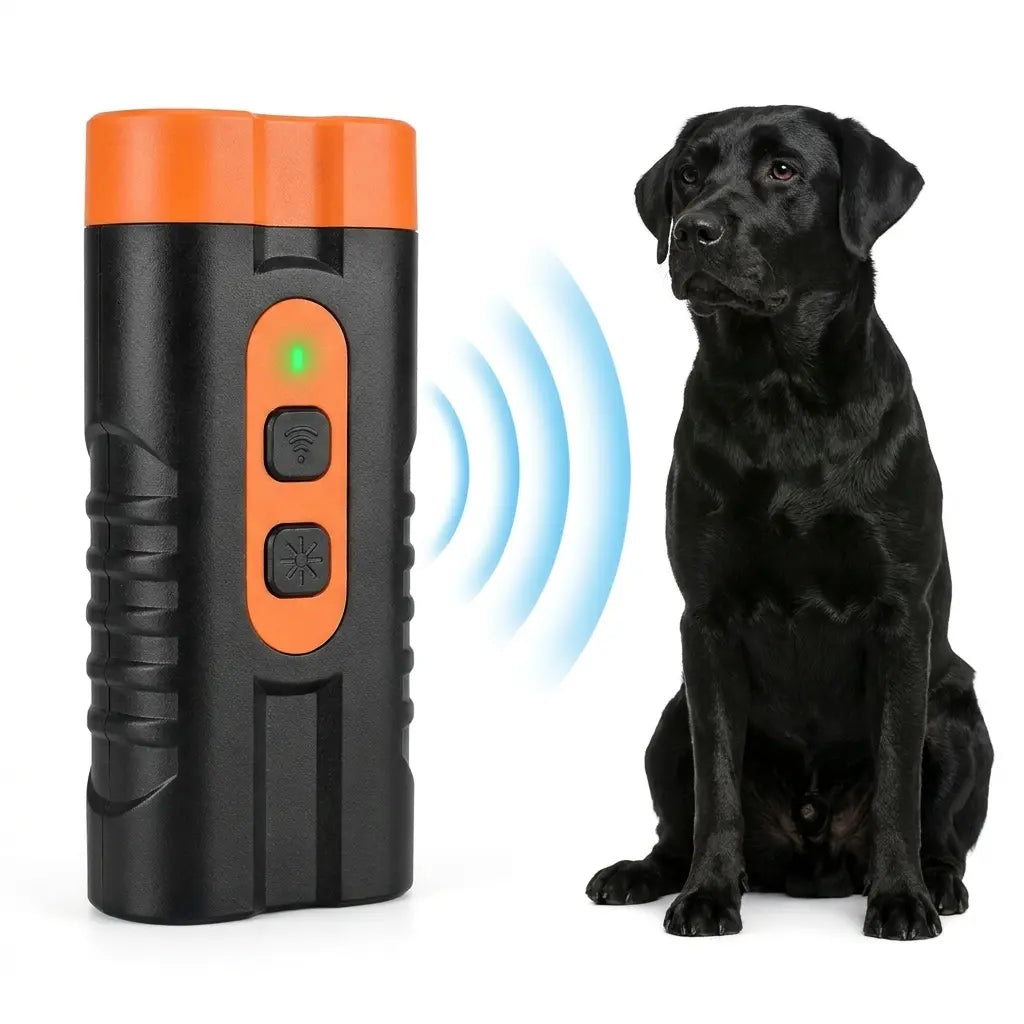Dog Barking Deterrent Rechargeable, Anti-Barking Tool for Dogs, Ultrasonic Dual Emitter 50Ft Security Correction Tool Control Dog Barking 25Khz, Trainer Barking Silencer Indoor and Outdoor with Flashlight