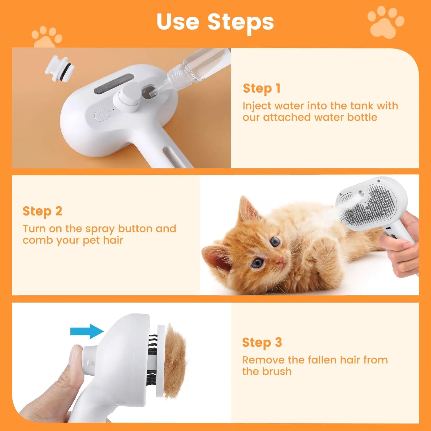 Pet Steam Brush for Dog & Cat – 3-In-1 Spray Hair Removal Comb – Steam for Shedding & Grooming – Water Brush for Long & Short Haired Pets
