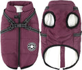 2-in-1 Windproof and Waterproof Dog Jacket for Winter - Cold Weather Coat with Harness, Purple, Size S