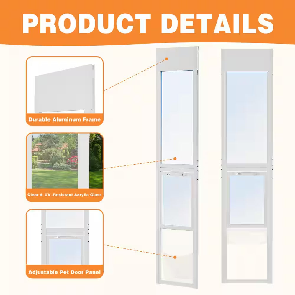 Dog Door for Sliding Glass Door Adjustable 80.5 In. 86.5 In. H Doggy Door for Sliding Door Pet Door W/ Lock, Large-Tall
