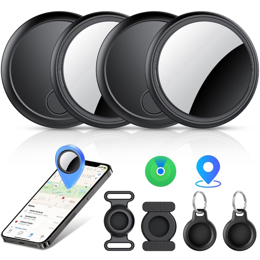 Air Tracker Tag, Bluetooth Tracker-4Pack, Bluetooth Item Finder Compatible with Apple Find My (Ios Only), IP68 Waterproof, Replaceable Battery, Item Locator for Keys/Bags/Wallets Black, FCC Approved