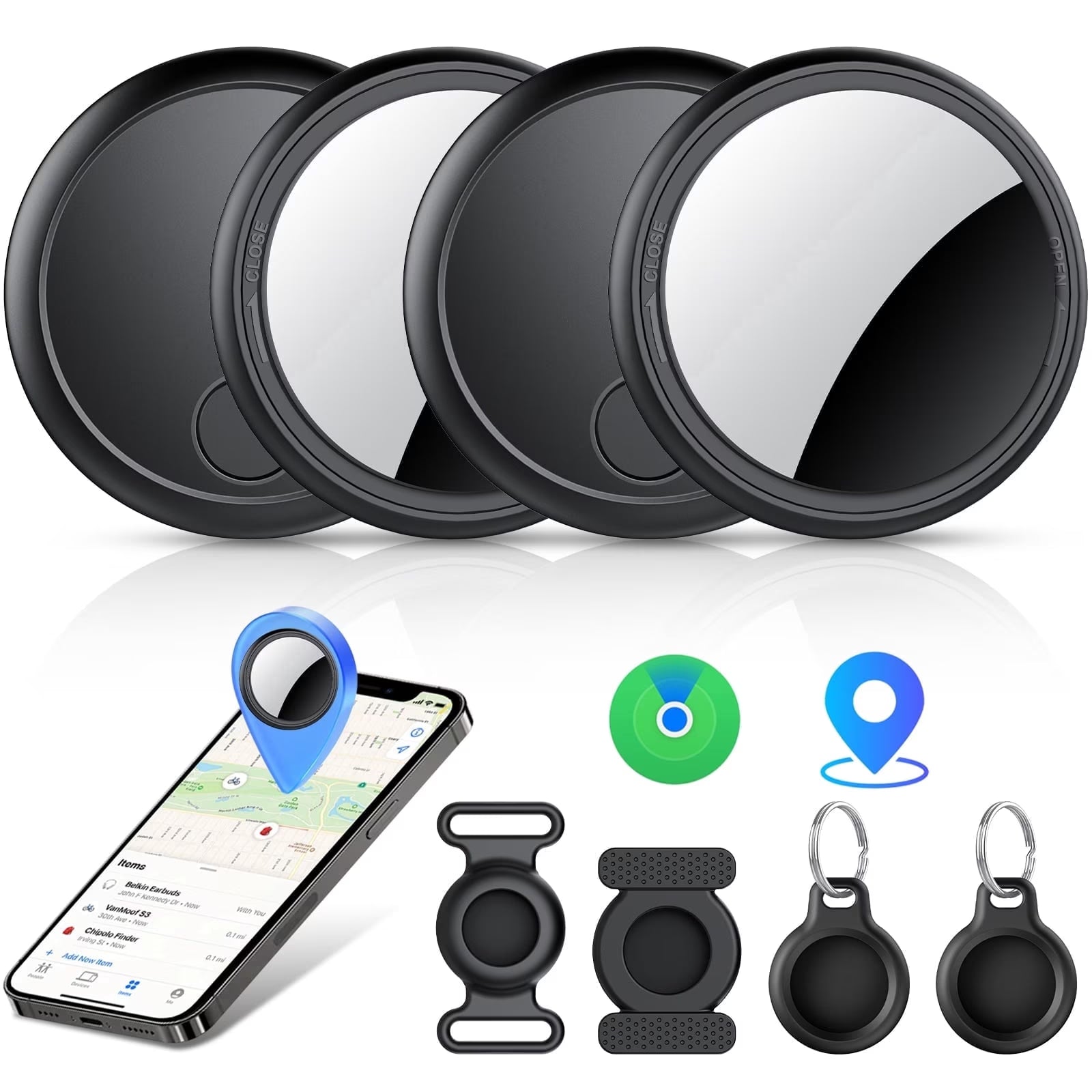 Air Tracker Tag, Bluetooth Tracker-4Pack, Bluetooth Item Finder Compatible with Apple Find My (Ios Only), IP68 Waterproof, Replaceable Battery, Item Locator for Keys/Bags/Wallets Black, FCC Approved