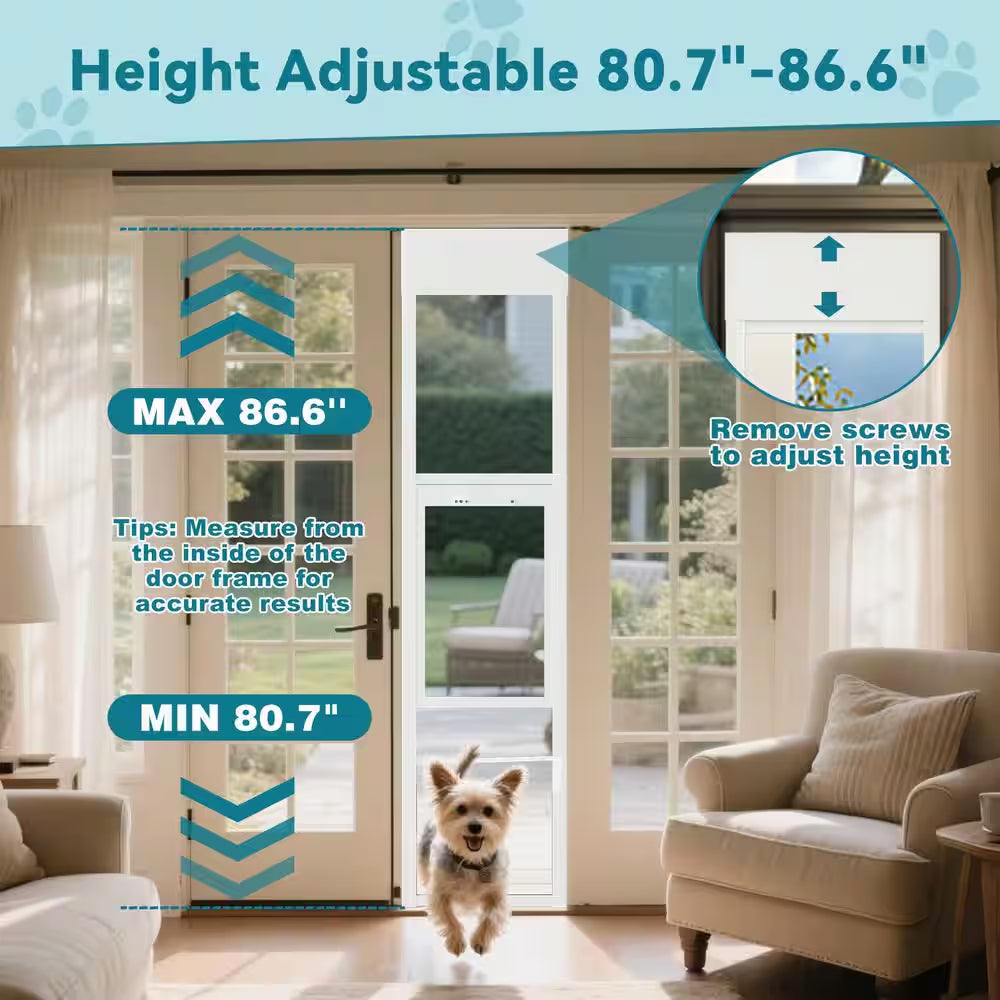Dog Door for Sliding Glass Door Adjustable 80.5 In. 86.5 In. H Doggy Door for Sliding Door Pet Door W/ Lock, Large-Tall