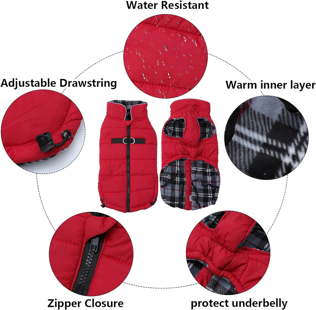 Winter Dog Coat - Windproof and Snowproof Outdoor Jacket for Small to Large Dogs - Red