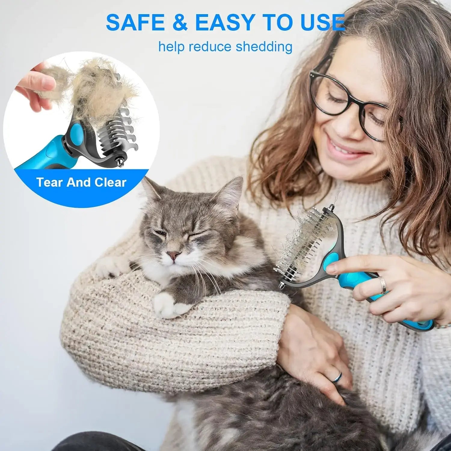 [Summervibes]Pet Deshedding Brush - 2-Sided Undercoat Rake for Dog Cat Hair Removal - De-Shedding Tool for Heavy Shedding, Double Sided Fine & Wide Teeth - Grooming Comb for Long Short Hair Golden Retriever Husky Cat