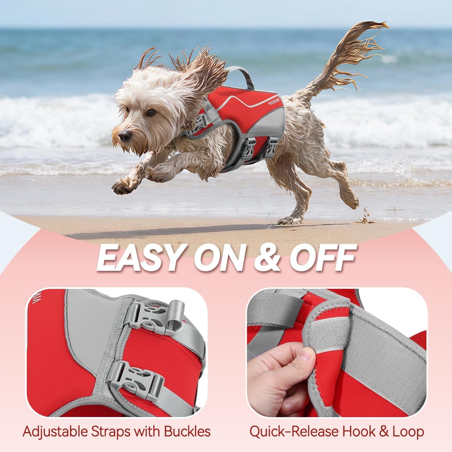 Neoprene Dog Life Vest, Dog Life Jacket for Swimming & Boating, Buoyancy & Comfort for Puppy Doggy, Swimming Vest with Handle, M, Red