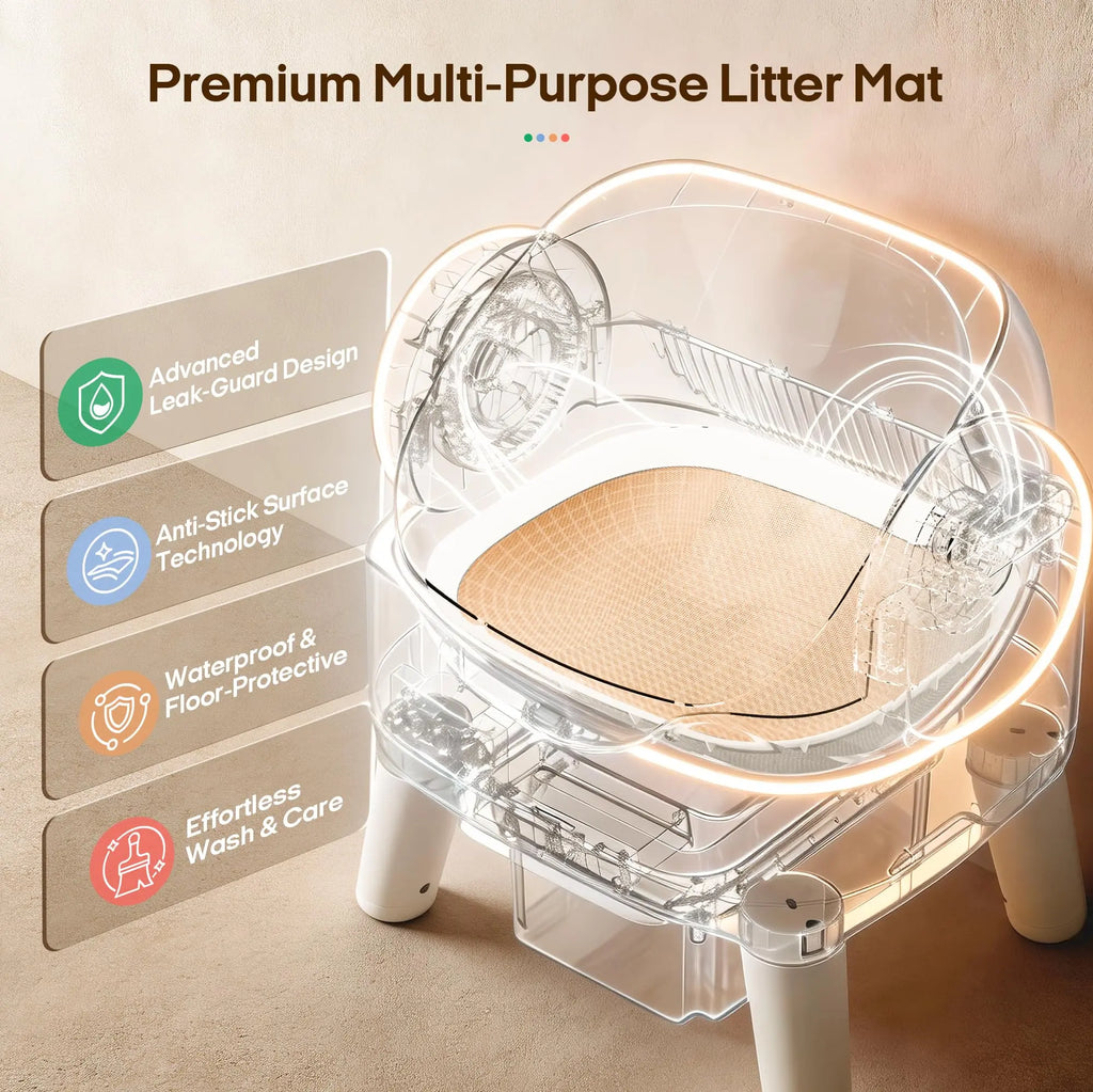 Automatic Self Cleaning Litter Box, Large Capacity Open Top Automated Robot with Safety Sensors for Multi-Cat Households, Anti-Pinch Protection, Easy Access Step for Senior Cats, No App Needed