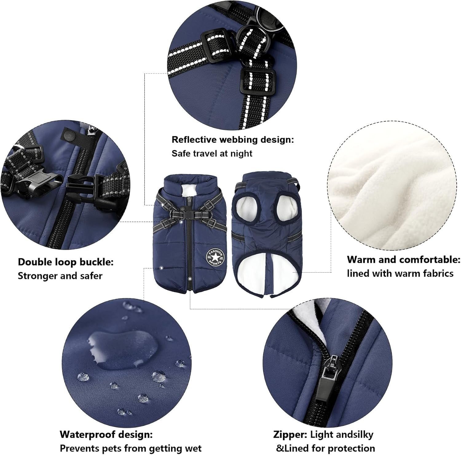 2-in-1 Windproof and Waterproof Dog Jacket for Winter - Cold Weather Coat with Harness, Small Blue L