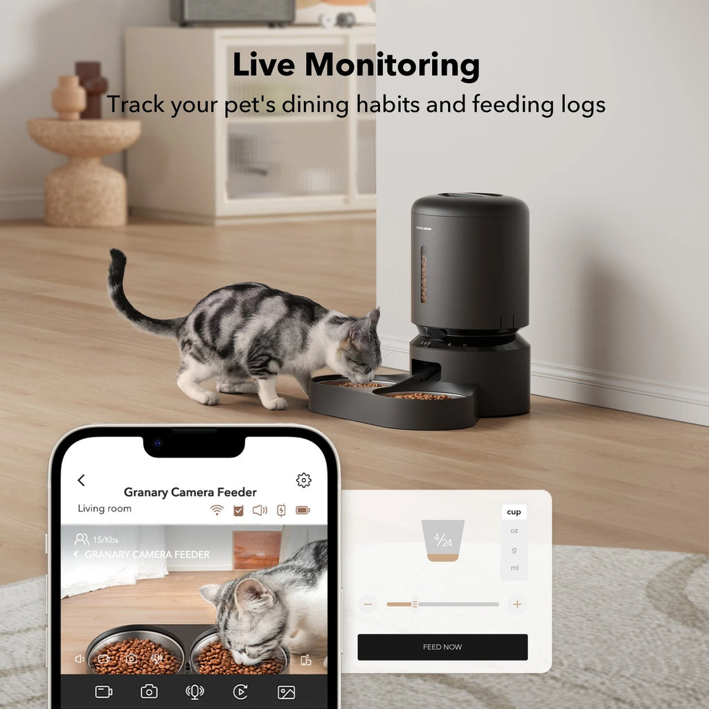Granary Automatic Two Cat with Camera Cat & Dog Feeder, 5-L, Black