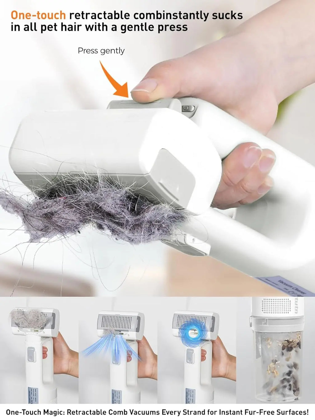 Cordless Pet Grooming Vacuum Set, 60Db Quiet Hair Removal,With 5 Pet Grooming and Cleaning Tools One-Touch Pet Hairremoval Vacuum Brush, Zero Airborne Hair Technology, Verysuitable for Anxious and Sensitive Pets.